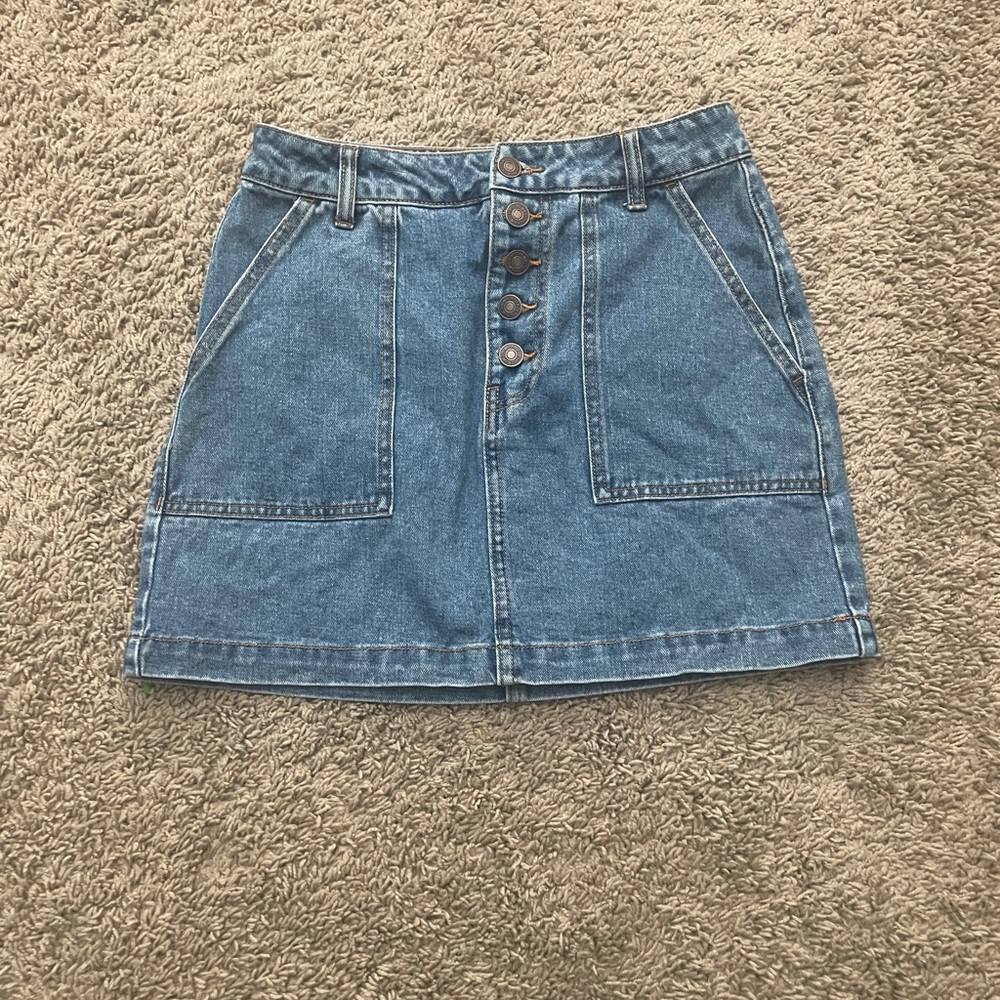 Forever 21 Patch Pocket Button Fly Jean Mini Skirt